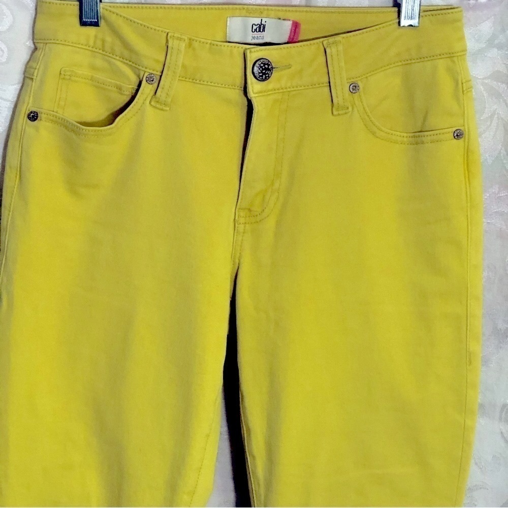 CAbi Jeans Curvy Skinny Citron Yellow Jeans sz 6 - Picture 5 of 7